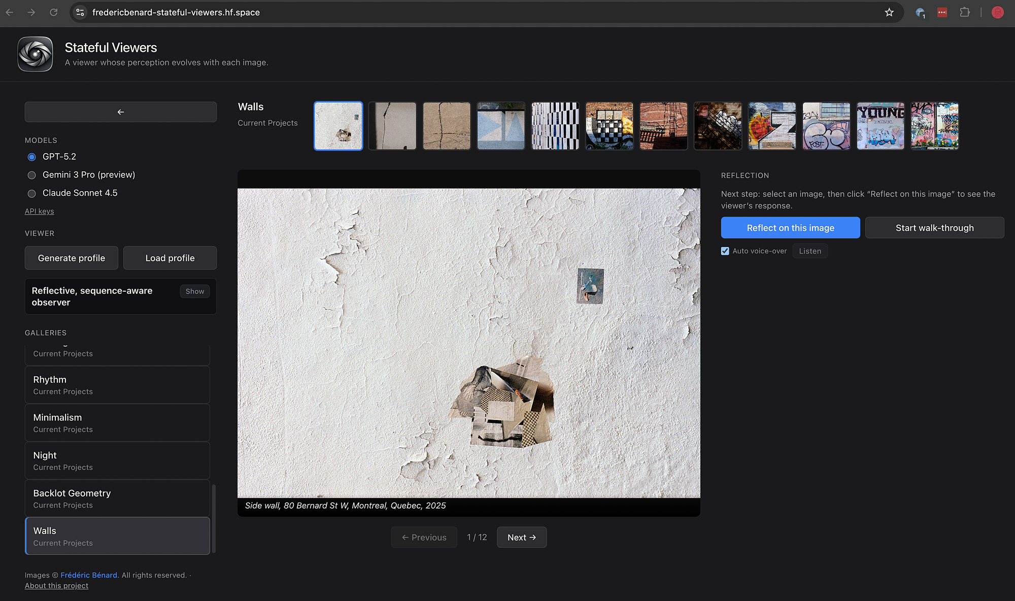 Stateful Viewers interface during a gallery walk-through
